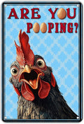 Funny Bathroom Signs Vintage Chicken Are You Pooping Metal Sign Home Chicken Toilet Wall Art Decor Humorous Restroom Kitchen Poster 12x8 Inch