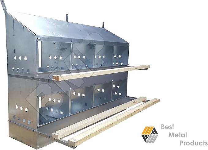 8 Hole Heavy Duty 23ga Galvanized Chicken Nesting Laying Roost Box Made in USA | High Front and Back Panels | Easy to Remove and Clean | Heavy Duty perches hinged Upward | Rust Resistant 0300113