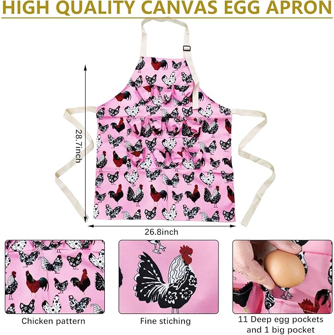 2 Pcs Egg Collecting Apron Chicken Gathering Basket with 7 Pouches Fresh Egg Holding Apron with 11 Pockets