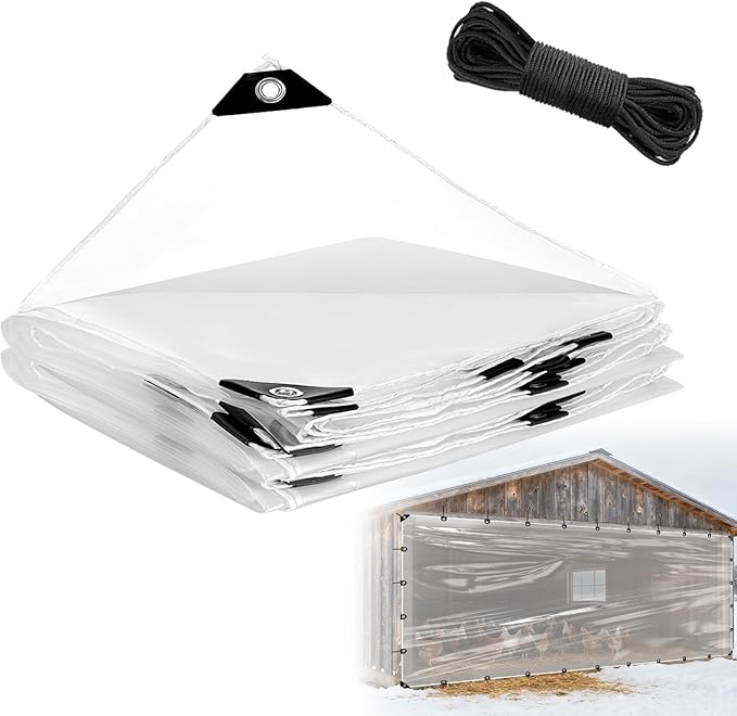 8x16ft Clear Tarp Heavy Duty Waterproof for Patio Winterizing - 5 mil Anti-Tear Snowproof & Windproof Clear Plastic Tarps with Grommets for Winter Garden Patio Enclosure Chicken Coop