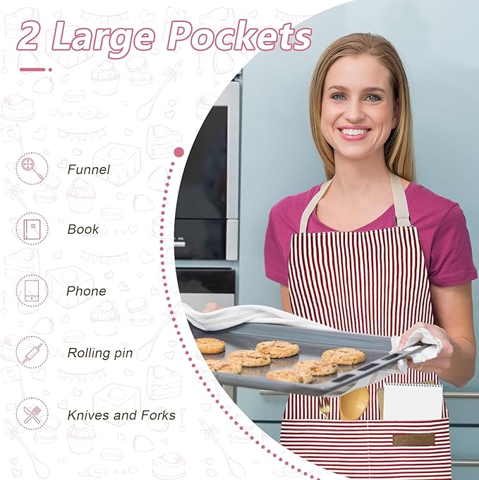 ATROPOS 2 Pieces Aprons for Women with Pockets, Aprons for Men, Womens Kitchen Apron, Cooking Apron Adjustable Bib Chef Apron(Unisex)
