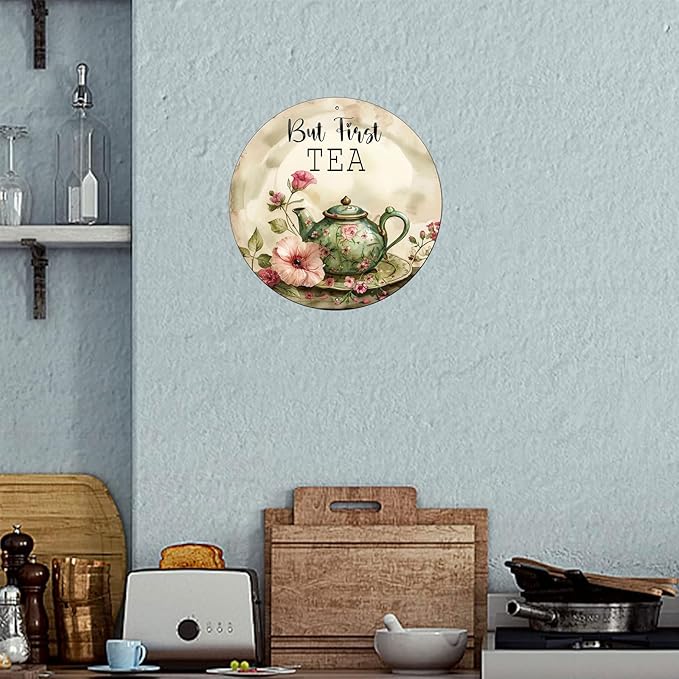 Flower Welcome Metal Sign Vintage Tin Sign Round Sign Aluminum Sign for Farmhouse Kitchen Outdoor Outside Home Backyard Wall Decor 8 Inch