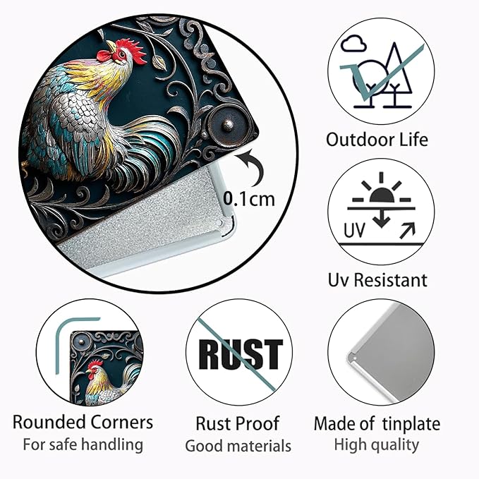 Chicken Metal Tin Sign Vintage 2D Flat with 3D Visual Effect Metal Post Wall Art for Chicken Coops Farms Yards Home Bar Cafe Garage or Office - Thoughtful Chicken Gift Idea