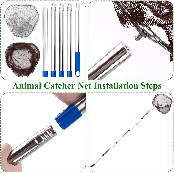 Chicken Catching Net 2 Pcs, Chicken Net for Poultry Supplies, Adjustable from 36.2" to 83.4" Telescopic Pole with Chicken Leg Hook, Fishing Net Suitable for Bird, Butterfly, Duck, Goose