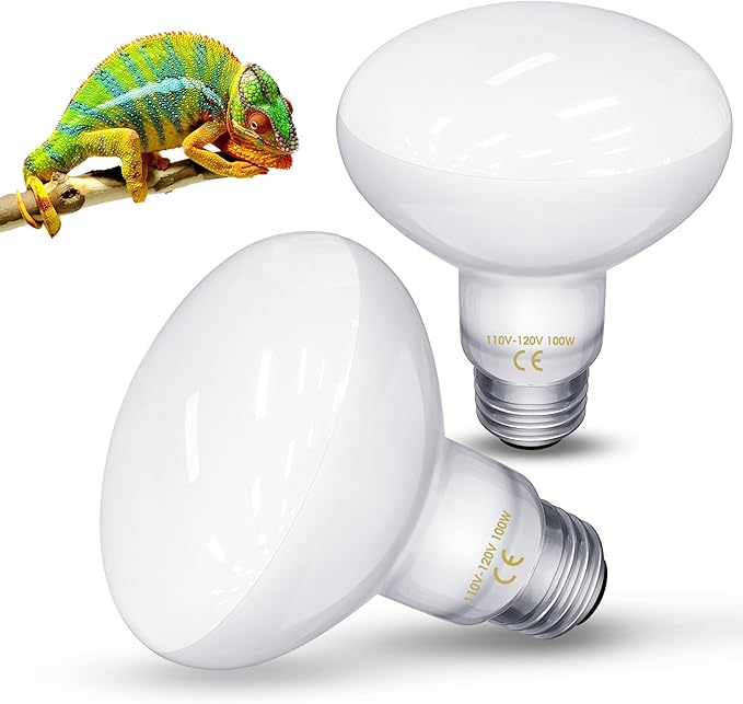 Reptile Heat Lamp Bulbs -100W UVA Natural Daylight Heating Lamp Basking Bulb for Bearded Dragon, Basking Spot Floodlight Light for Reptiles, Lizard, Turtle, Snake Bathroom, Plants,Chickens Pets,2 Pack