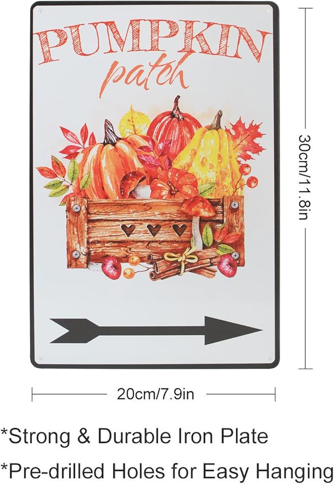 Fall Harvest Vintage Metal Tin Signs Pumpkins Patch Outdoor Decor Pumpkin Lover Gift Fall Decor 8X12 Inches