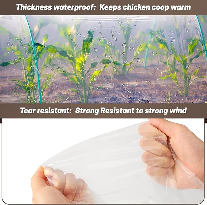 UNIFAMILY Chicken Coop Covers for Winter, Clear Tarp for Chicken Coop, Waterproof Chickens Run Cover with Rope & Cable Tie, Insulation Windproof Winterizing Cover for Poultry Patio