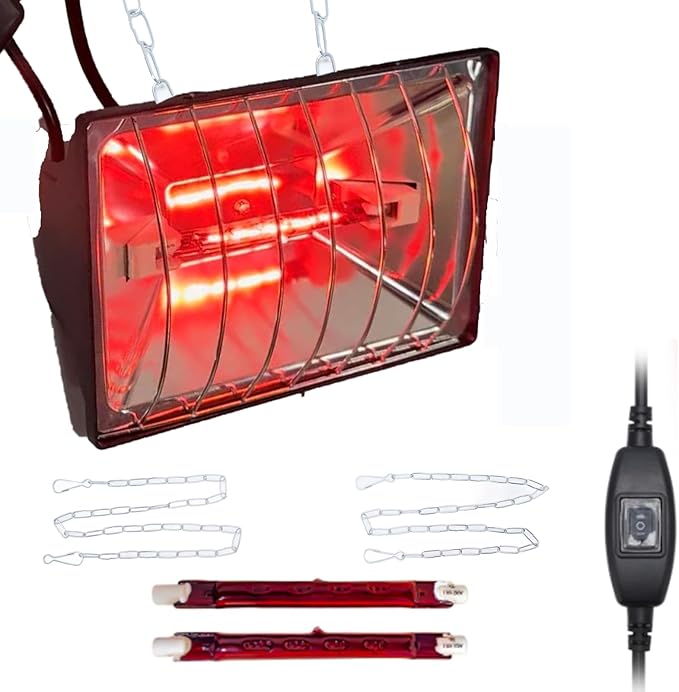 Chicken Brooder Heater for Chicks Coop with 2 Heat Lamps, 250W Hen Chick Warmer with Adjustable Height & Temperature, 6ft Cord, Aluminum Alloy Lamp Shade for Chicks Ducks Livestock Indoor
