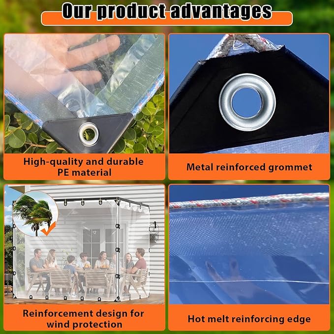 Clear Tarp - Waterproof 4.2x4.6 ft Plastic Tarps with Grommets Clear Vinyl Tarps for Outdoor Porches Transparent Tarpaulin for Patio Enclosure Roofs Greenhouse Plant Chicken Coop Cover