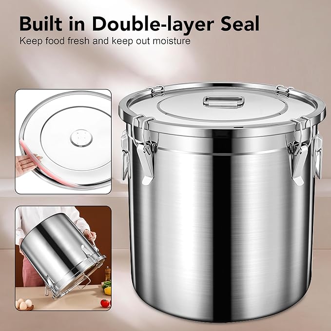 Newget Dog Food Storage Containers, Large Stainless Steel Pet Food Storage Containers 38 lb / 17 kg to Keep Fresh, Metal Airtight Cat Food Containers With Scoop and 2 Small Containers