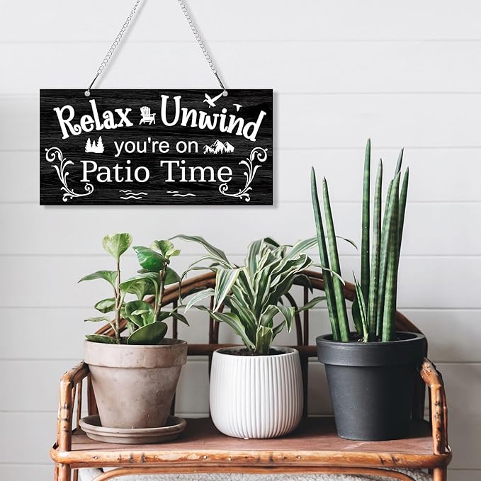 Hotop Patio Decor Patio Sign Decorations Outdoor Metal Porch Wall Decor Rustic Farmhouse Wall Art for Backyard Porch Balcony Gazebo Accessories(10 x 5",Black)