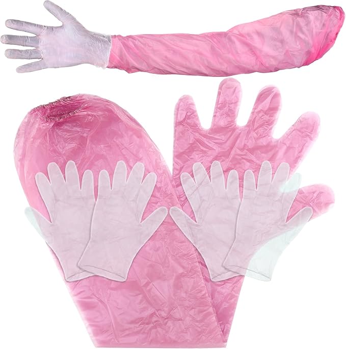 Honeydak 30 Pairs Field Dressing Gloves Disposable Deer Gutting Hunting Cleaning Gloves with Long and Short Mitten Combo PVC