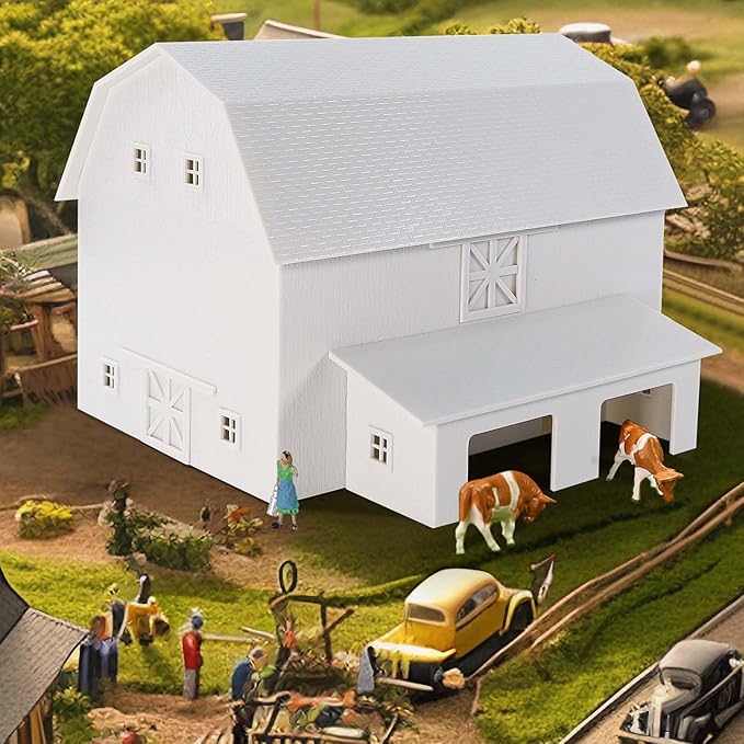 HO Scale Deluxe Barn Chicken Coop – Unbuilt Farm Building Kit for Model Layout (White)