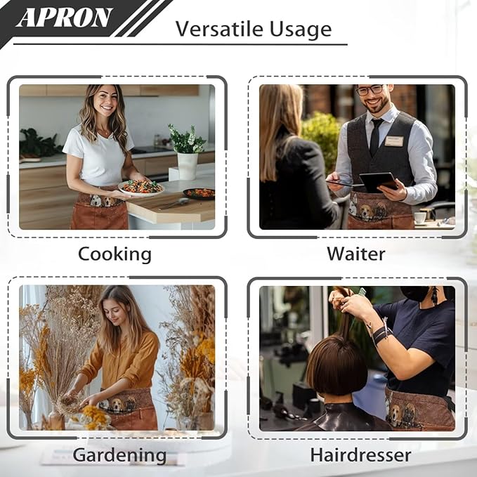Waist Apron with 3 Pockets Waterproof 13 Inch Short Half Waist Aprons Women Men Server Aprons Waitress Waiter Apron
