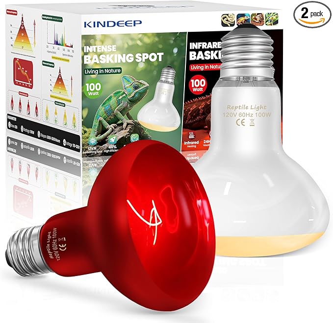 KINDEEP 100W Reptile Heat Lamp Bulbs: Reptile Day & Night Basking Spot Bulb Combo Amphibian Infrared Heat Lamp Bulb - UVA Basking Spot Daylight Heating Light Bulb for Lizard Tortoise Snake