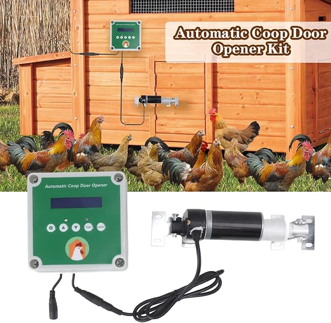Automatic Chicken Coop Door Opener, Electric Poultry Swing Door Opener Accessories with Timer and Light Sensor, Linear Actuators Electric Poultry House Door Motor Kit 100 to 240V (US Plug)