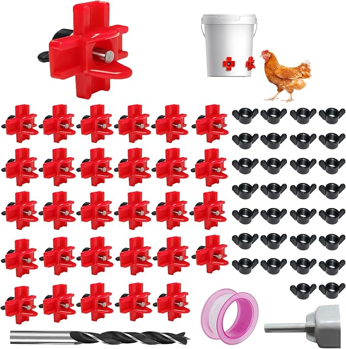 30 Pack Horizontal Chicken Waterer Nipples,Leakproof Chicken Nipple Water for Poultry Coop, Durable ABS Plastic & Stainless Steel, Water Saving Design,with Drill Bits