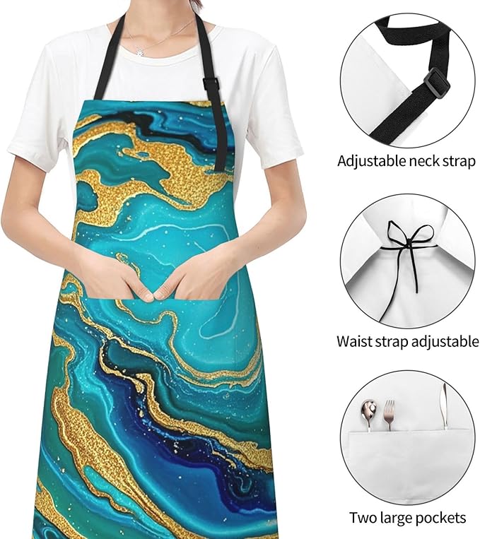 Waterproof Apron Adjustable Bib for Women Men Vintage Nautical White Ship Cooking Aprons Chef Bibs with 2 Pocket