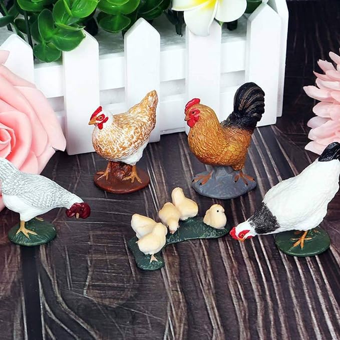 Farm Animals Figures, 5 Piece Simulated Farm Chicken Animal Statue Realistic Chicken Farm Animals Figures Cake Topper, Chicken Model Easter Egg Christmas Birthday Gift