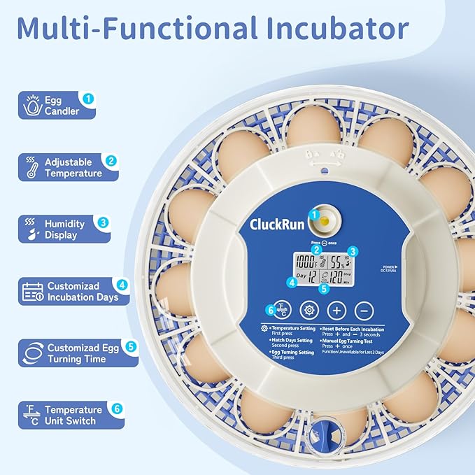 18 Egg Incubator with Incubation Day & Humidity Display, 2 Egg Trays, Automatic Egg Turning, Egg Candler, Automatic Refill, Adjustable Air Vent, for Chicken, Quail, Duck, Turkey & Goose Eggs, Lab