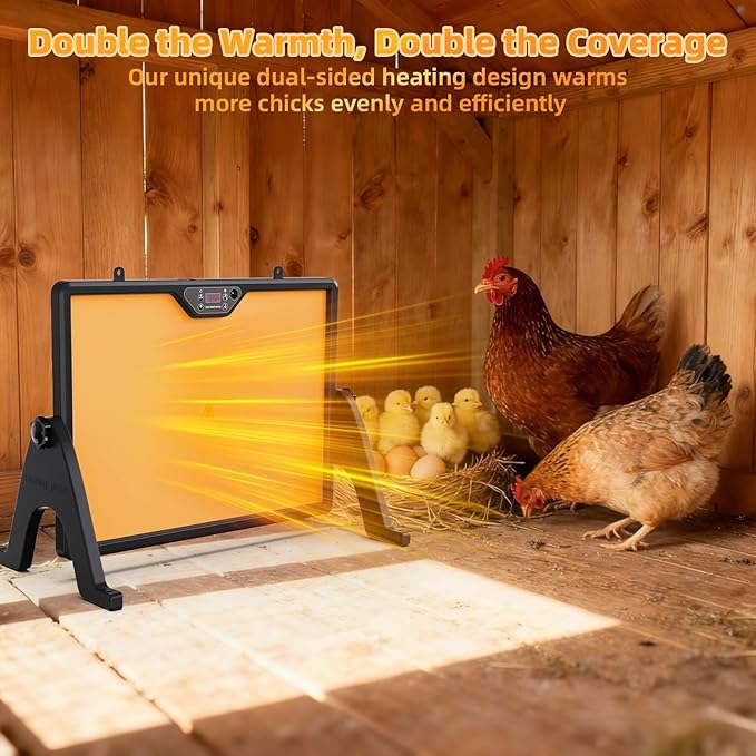 Smart Chick Brooder Heater Plate with Adjustable Temperature (86–167°F) & 0–12H Timer, Built-in Temperature Sensor, 12"x16" Dual-Sided Brooder Plate for Chicks, Remote Control & Adjustable Angle