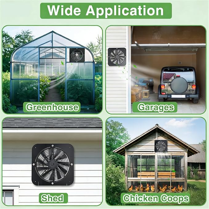 Pomya 100W Solar Fan Kits for Ventilation, 13.5 Inch Solar Powered Exhaust Fan with Monocrystalline Silicon Solar Panels for Greenhouse, Camping