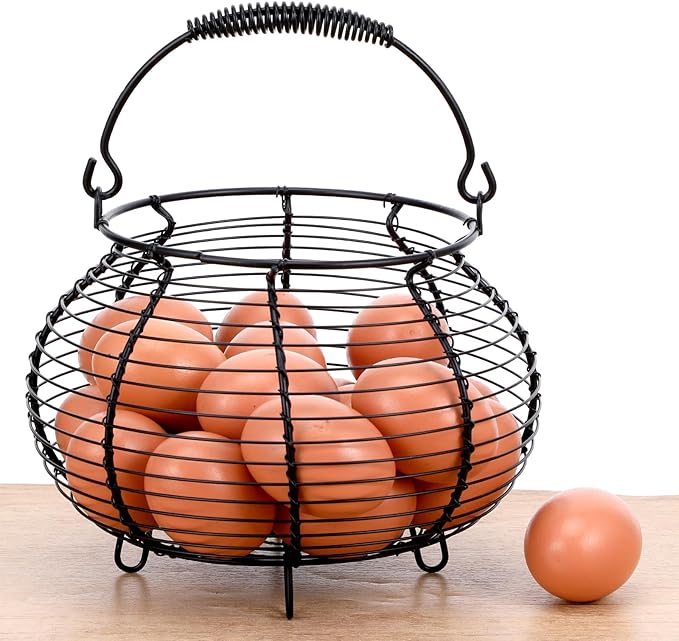 Egg Basket for Gathering Fresh Eggs, Retro Handle Egg Gathering Baskets, Round Wire Egg Basket, Chicken Eggs Baskets for Farmhouse