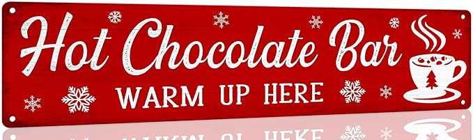 Hot Chocolate Bar Metal Tin Sign Vintage Funny Christmas Sign for Cafe Home Bar Farmhouse Christmas Art Wall Decoration Retro Poster 4x16 Inch