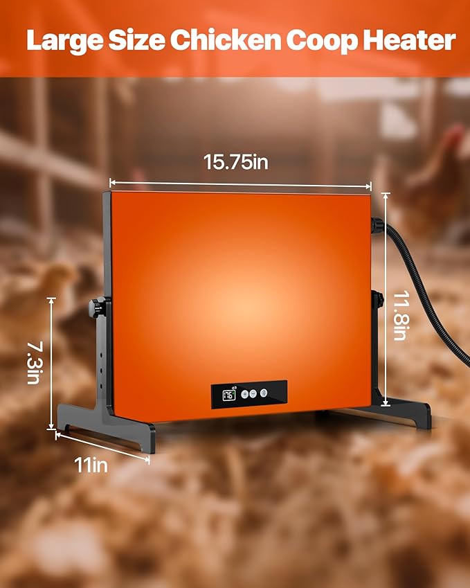 Chicken Coop Heater, Chicken Heaters Inside Coop for Winter, Radiant Heat Panel Built-in Adaptive Temperature Sensor with Timer and Temp Controllers, 15.75''x11.8''
