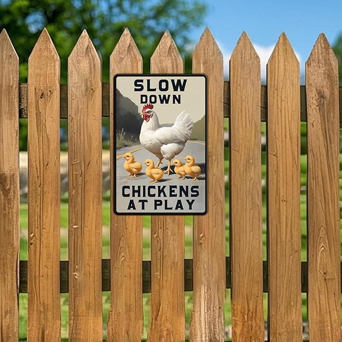 Funny Chicken Signs Slow Down Chickens At Play,chicken Crossing Aluminium Sign Metal Chicken Signs Decor Home Ktichen Farm Are Wall 12x8 Inch Chicken Signs For Coop Metal Tin Signs Poster