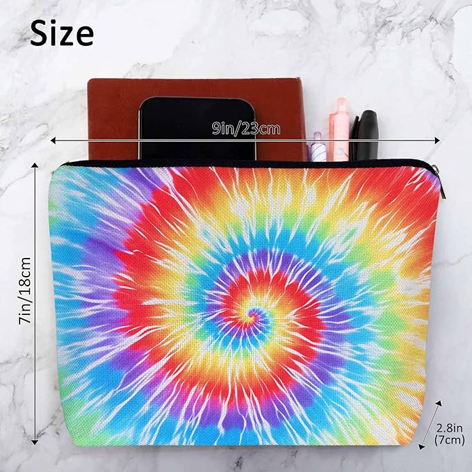 Tie Dye Makeup Bags Makeup Organizer, Spiral Tie Dye Rainbow Flax Toiletry Bags Travel Cosmetic Bag Makeup Purse Pouch Skincare Bag Wallet Bags For Women Female Mom Daughter