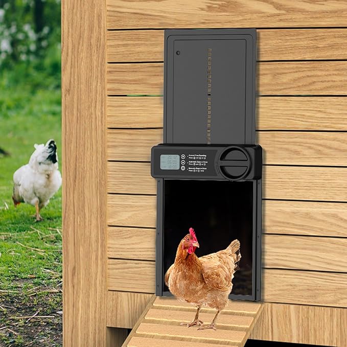 Automatic Chicken Coop Door, Waterproof Aluminum Alloy Solar Chicken Coop Door，Programmable LCD Screen with Timer