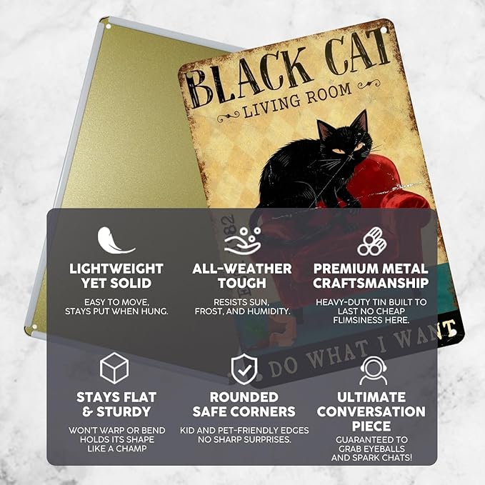 Vintage Black Cat Tin Sign I Do What I Want Retro Metal Poster Funny Cat Lovers Nostalgic Wall Decor Wall Art For Home Cafe Bar Living Room Indoor Bedroom Man cave 12 * 8In