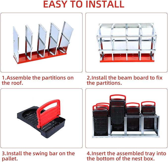 8-Compartment Heavy Duty Roll-Away Metal Chicken Nesting Box – Rustproof, Ventilated Hen Egg Collection System with Lid Cover & Swing Perch, Easy Clean, Red, No Bracket