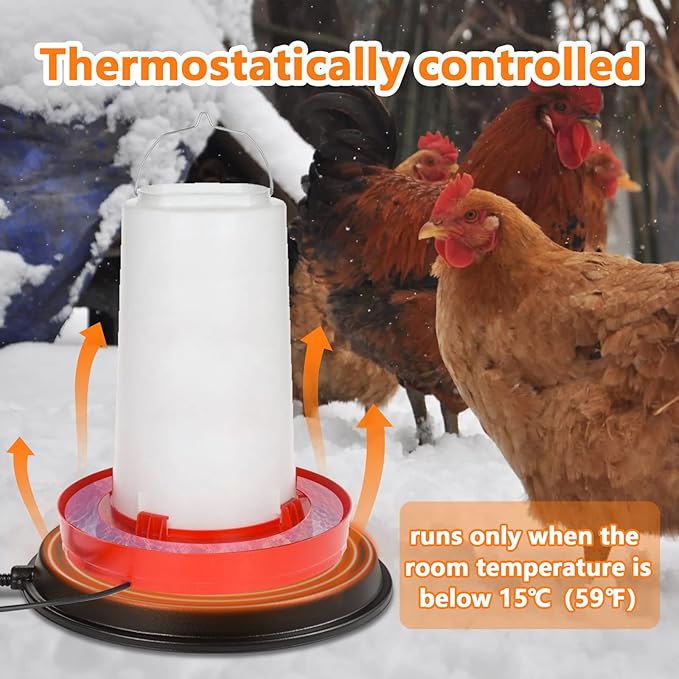 Poultry Chicken Water Heater - Water Heater Base for Winter, for Plastic/Metal Poultry Waterer, Thermostatically Controlled Heated Waterer for Chickens 80W,Chicken Coop Accessories