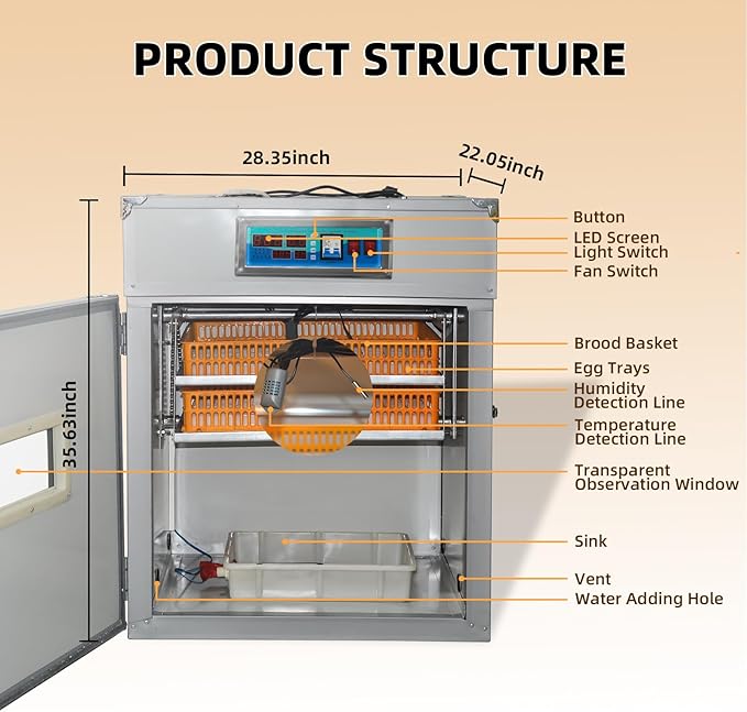 XKV 176 Egg Incubator with Automatic Egg Turning,Temperature Control and Humidity Control,Hatching Eggs,Chicken,Ducks,Poultry,Industrial Brooding Machine Chicken Incubator for Farm,Lab,Home,Indoor