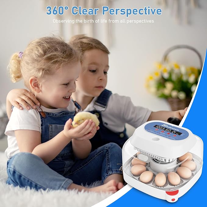 Sailnovo 12 Egg Incubators for Hatching Eggs, Egg Incubator with Automatic Egg Turning, Temperature Control, Humidity Display and Egg Candler for Chicken, Duck, Quail, Fit School, Home, Farm(Blue)