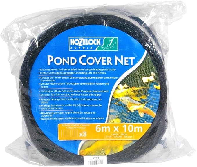HOZELOCK - Pond Protection Net 6 x 10 m : Ideal for Protecting The Pond from Leaves, Large Debris and Predators, Supplied with 4 Stakes [1737 0000]