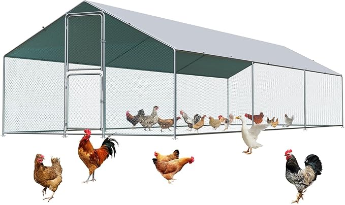 LotFun Metal Chicken Coop, Outdoor Chicken Runs for Yard with Waterproof & Anti-UV Cover, Double Lockable Doors, Outdoor Hen/Duck/Rabbit Runs for 30 Chickens (236.4" L x 117.6" W x 79.2" H)