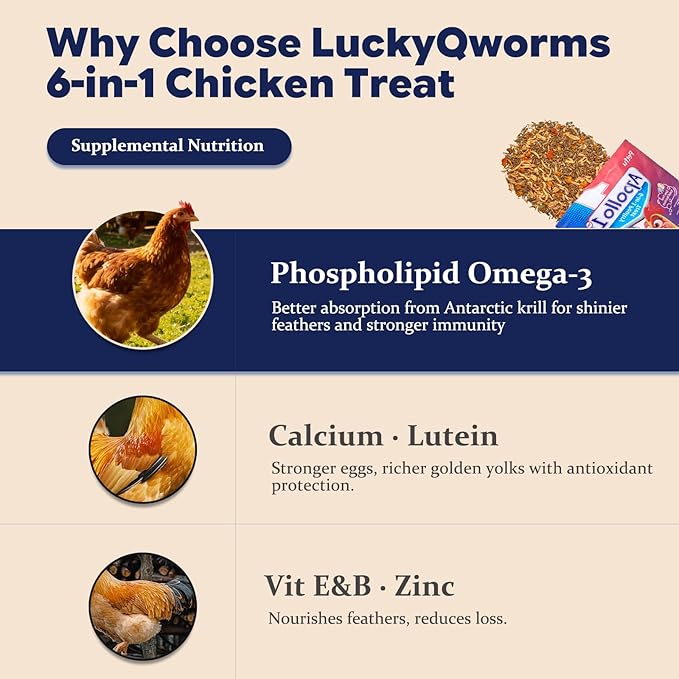 6-in-1 Poultry Treat Mix 1LBS High-Protein Mealworms, BSFL, Krill, Sunflower Seeds, Marigold Petals & Shells for Chickens & Ducks | Supports Strong Eggshells, Feather Health & Rich Yolks