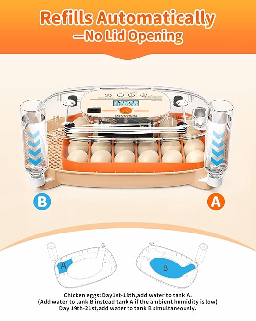 Egg Incubator for 24 Chicken Eggs with Automatic Turner, Digital Temperature Control & Humidity Display, Candler, Poultry Hatcher for Chicken, Duck, Quail, Birds (Orange)
