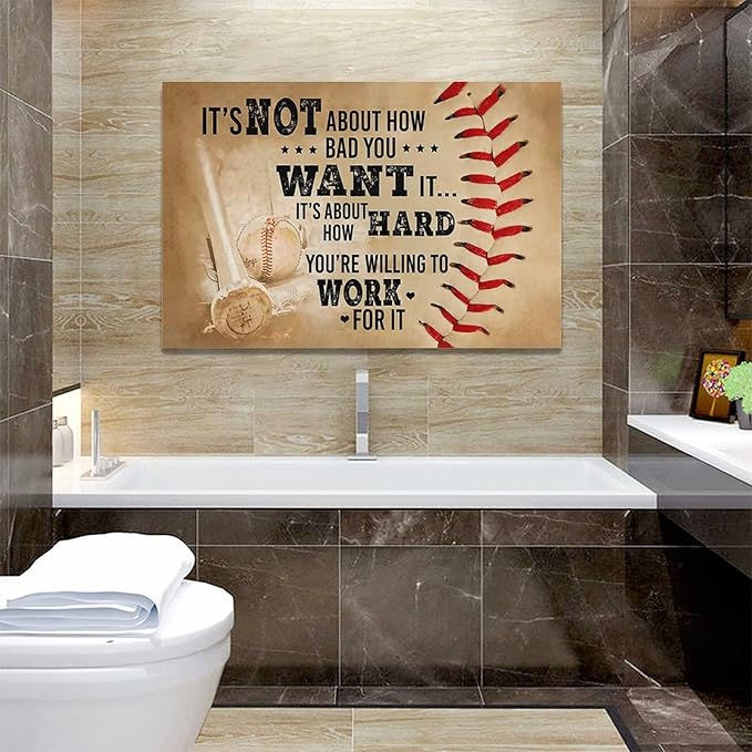 Baseball Wall Art Inspirational Sport Theme Wall Decor Motivational Quotes Pictures Canvas Prints Artwork Baseball Decor For Boys Room Playroom Bedroom Gym Framed 24"x16"
