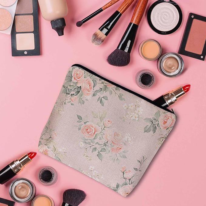 Makeup Bag For Purse Rose, Watercolor Floral Bouquet Roses Pink Cosmetic Bags For Women With Zipper Travel Toiletry Pouch Makeup Bags Makeup Organizers Purse For Toiletries Cosmetics
