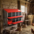 Chicken Nesting Boxes for Chickens, 8 Compartments Metal Roll Away Nest Box for Chicken Coop, Eggs Laying Boxes with Removable Lid, 2 Layer for Chicken Coops, Duck Coops and Hens, Red