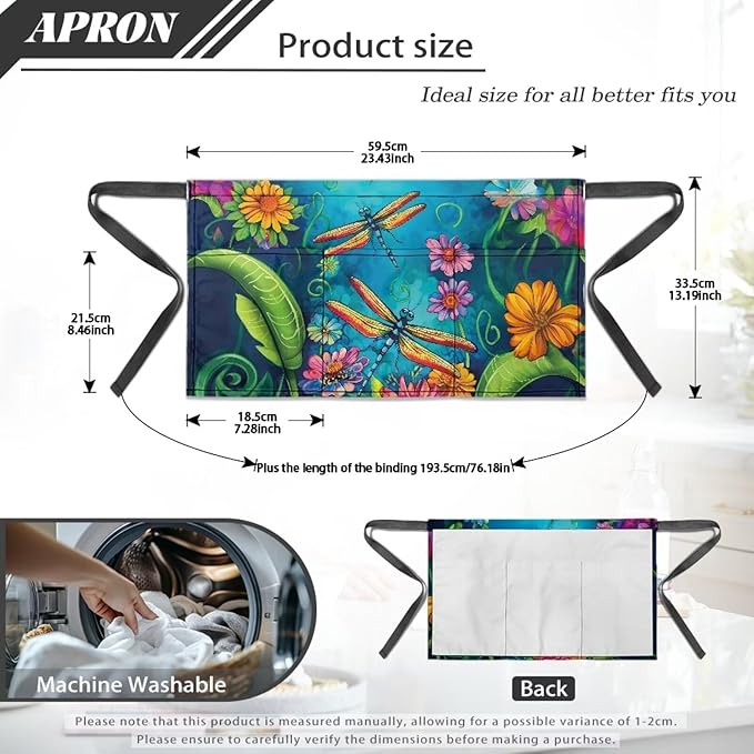 Waist Apron with 3 Pockets Waterproof 13 Inch Short Half Waist Aprons Women Men Server Aprons Waitress Waiter Apron