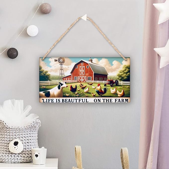 Rustic Farmhouse Charm wooden hang Signs,Idyllic Barn Pastoral Life Wall hanging Art decor,Home Decor for Country Living room,for Kitchen,Barn,indoor outdoor yard decor,gift for rustic lovers 6x12inch