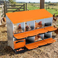Chicken Nesting Box 8-Hole Roll Away Egg Laying Box with Lid, Galvanized Steel Rustproof Poultry Coop Box, Easy Clean, Wall Mountable No Bracket Needed for Hens, Orange
