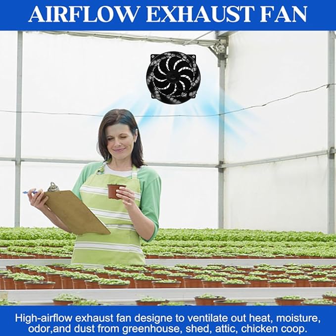 Solar Powered Flange Exhaust Fan - Solar Ventilation Fan for Greenhouse, Chicken Coop & Shed