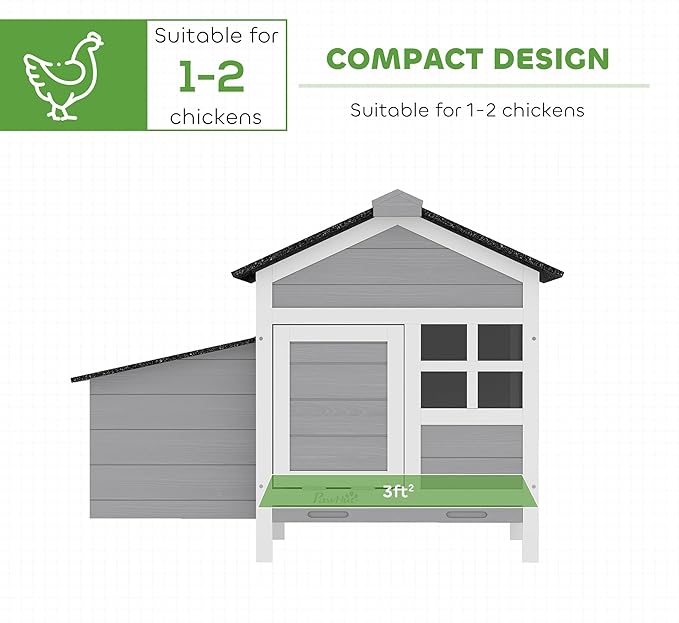 PawHut Chicken Coop Outdoor Weatherproof, Wooden Duck House with Nesting Box, Pull-Out Metal Tray, for 1-2 Chickens, Rabbits, Ducks, Poultry Cage Rabbit Hutch for Backyard, Farm, 36" x 25" x 27"