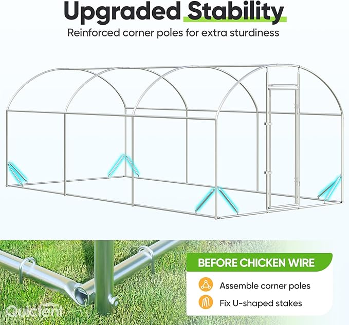 Quictent Essential Series 18x9x6.6ft Metal Chicken Coop Run with Climbing Ladder, Walk-in Outdoor Poultry Cage with PVC Coated Chicken Wire, Hen Duck Rabbit Farm House, Waterproof Anti-UV Cover